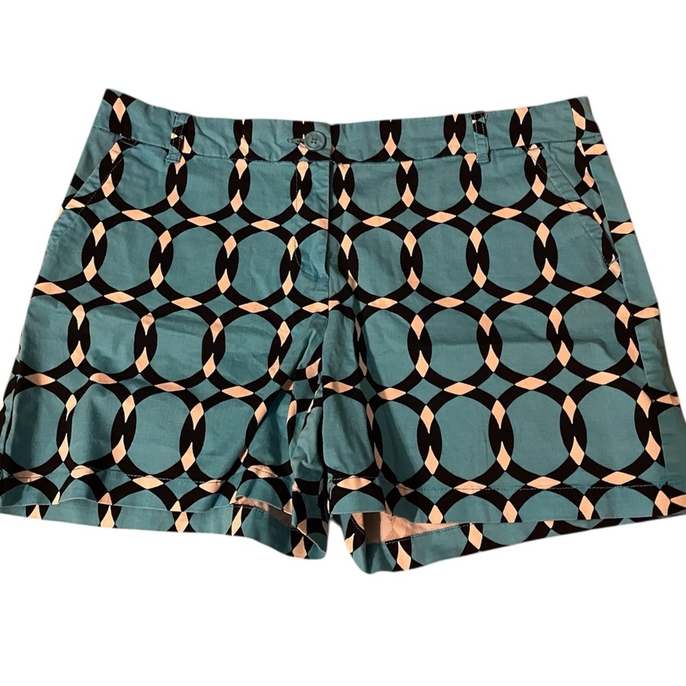 Crown‎ & Ivy Turquoise Geometric Chino Shorts Size 16 Preppy Stretch Coastal